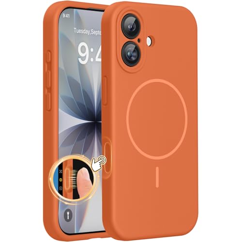 Miracase Magnetic for iPhone 17 Case Compatible with MagSafe Integrated Silicone Camera Control Cover 3.0mm Thicken Shockproof Drop Protection Phone Case for 17 Orange