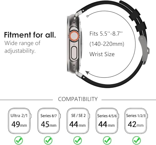 Image of Compatible Apple Ultra Watch Band 49mm 45mm 44mm 42mm Liquid Silicone Design Strap with Stainless Steel Adapter for iWatch SE Series 9 8 7 6 5 4 3 2 and Ultra for Men and Women