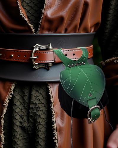 Image of Leather Belt Pouch Medieval Vintage Renaissance Viking LARP Cosplay Costumes Drawstring Coin Purse Phone Holder Waist Bag (Leaf Black)