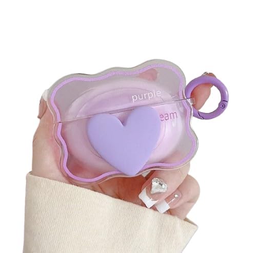 Image of Compatible with Airpods 4 (2024) Pouch Case Cover, Soft Silicone Case Cover with Key-Chain, 360 for Airpods 4 Gen Full Protective Pouch Case (Heart Purple)