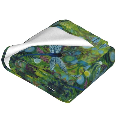 Couverture micro-polaire douce motif libellule bleue pour canapé lit - 5