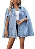 chouyatou Women's Oversized Denim Poncho Jacket Sleeveless Dressy Jean Jacket Cloak Coat (Large, Blue)