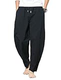 Banana Bucket Men’s Casual Baggy Pants Drawstring Cotton Loose Harem Pants Black