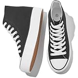 FRACORA Womens High Top Canvas Shoes White Black Platform Sneakers Lace Up Shoes for Women Casual(Black,US9)