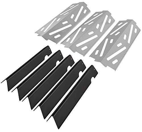 PETKAO 66032/66795/67095 Porcelain Steel Flavorizer Bars and 12 1/2" Stainless Steel Heat Plate Deflector Set for Barbecue Grills