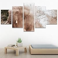 SIGNWIN 5 Panel Canvas Wall Art Animals Black and White Dramatic Duotone Expressionism Grey Modern Artwork for Home Decorations Ready to Hang - 60