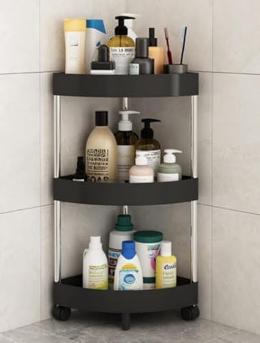 Qfmr バスルーム 浴室用ラックコーナー ラック ステンレス 3〜5段のシャンプーラック 水切り サビ防止 調味料収納 浴室収納 台所収納 バスルーム整理 (三階,ブラック)