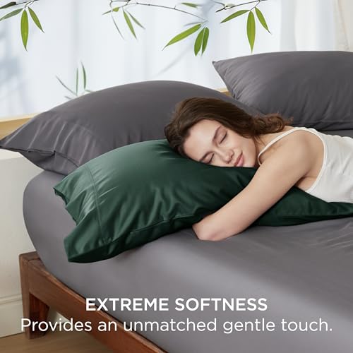 Bedsure Cooling Pillow Cases Standard Size, Rayon Derived from Bamboo Standard Pillowcases Set of 2, Breathable & Silky Soft Bedding Pillow Covers with Envelope Closure, Mallard Green, 20x26 Inches