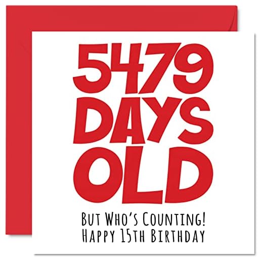 Tarjeta de cumpleaños de 15 para niños y niñas, Él ella, 5479 días de edad, divertida tarjeta de felicitación de 15 cumpleaños para hermano, hermana, hijo, hija, primo, 145 mm x 145 mm