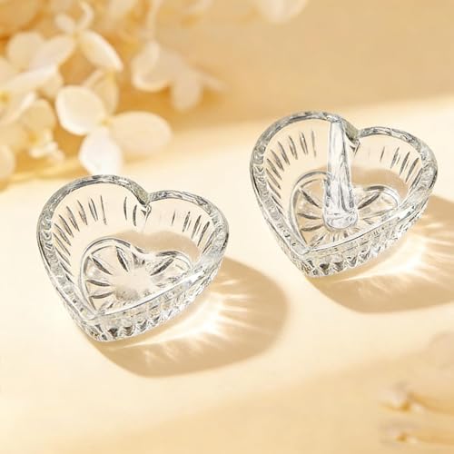 LOULIQIGIFT Crystal Jewelry Tray Set of 2 Heart-shaped Trinkets Dishes 3.1in Ring Holder for Home Table Decor Mother's Day Birthday Wedding Gifts for Women (Clear)