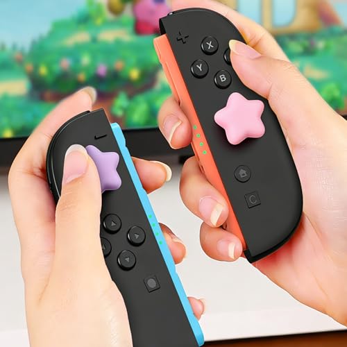 Image of PERFECTSIGHT Cute Star Thumb Grip Caps for Switch 2, PS5, PS4, Xbox Series X /S, Xbox One, Switch PRO Controller, 4PCS Kawaii Soft Rubber 3D Analog Thumbsticks Grips Joystick Cover (Pink+Purple)