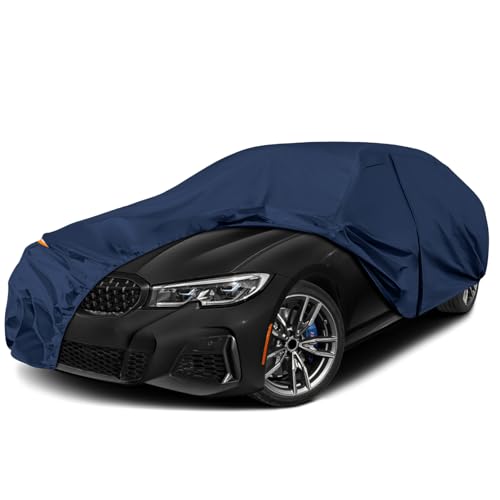Waterproof Premium Car Covers Replace for 2006-2026 BMW 3 Series, Heavy Duty Polyester with Cotton Liner All Weather Car Cover with Zipper Door, Windproof Bands for Snow Rain Dust Protection