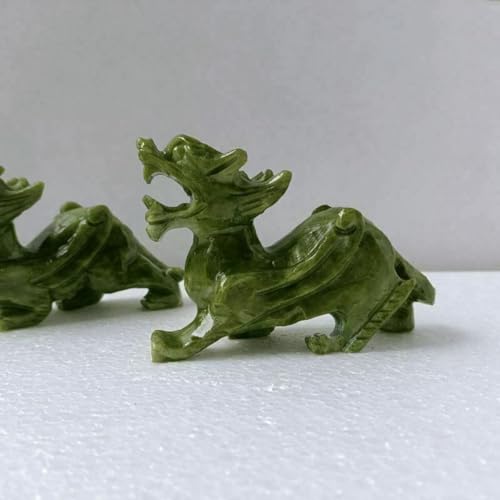 Par de estatuas de dragón Pixiu de jade verde natural, 5.12" miniatura 7
