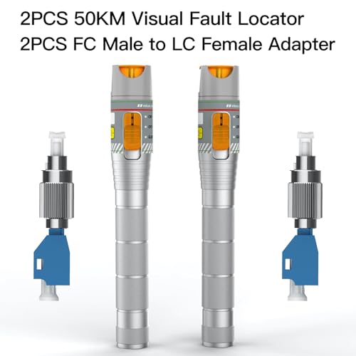 2pcs 50km range visual fault locator vfl included fc male to lc female adapter with 25mm universal connector red light pen for network cable test fiber optic source tester for fcscstlc