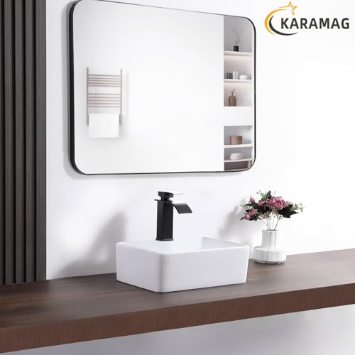 KARAMAG Small Vessel Sink 16"x12" Bathroom Sink Modern Above Counter Rectangular 16 Inch Bathroom Sinks With Faucet Hole White Porcelain Ceramic Tiny Bathroom Sink - Thumbnail 4