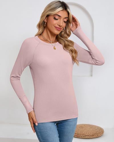 Huukeay Pacote com 3 blusas térmicas femininas caneladas, gola redonda, manga raglan, roupa íntima d