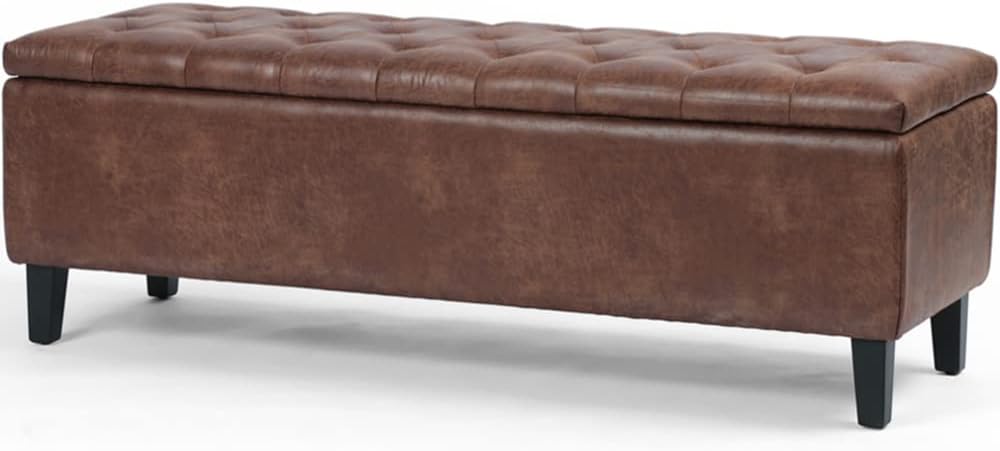 MODERN WAVE Marco Large Fabric Upholstered Flip Top Storage Bench 3 Seater Sofa Couch Pouffe Sofa Bench Ottoman for Living Room, Bedroom, Office. (Brown Faux Leather)