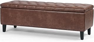MODERN WAVE Marco Large Fabric Upholstered Flip Top Storage Bench 3 Seater Sofa Couch Pouffe Sofa Bench Ottoman for Living Room, Bedroom, Office. (Brown Faux Leather)