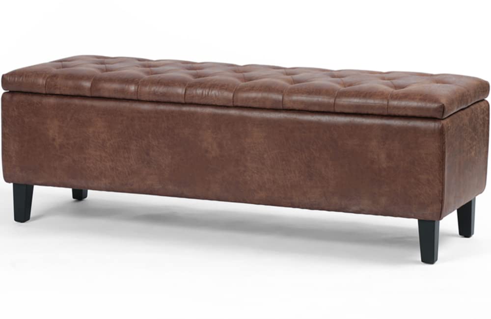 Sponsored Ad - MODERN WAVE Marco Large Fabric Upholstered Flip Top Storage Bench 3 Seater Sofa Couch Pouffe Sofa Bench Ottoman for Living Room, Bedroom, Office. (Brown Faux Leather)