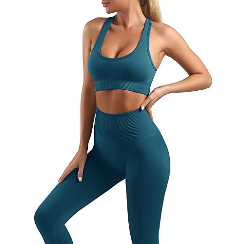 Workout Sets For Women 2 Piece Yoga Outfits Set Tracksuits Sports Bra High Waist Legging Active Wear Athletic Set (M, 1917 Teal Green) #TOP3