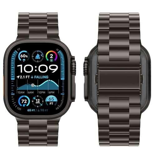 Image of HITZEE Compatible with Apple Watch Ultra Band 49mm Business Stainless Steel Metal Strap Men Women Link Bands Compatible for Apple Watch Ultra 3 /2 /1, 49mm Graphite