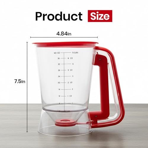 Eggssentials - Pancake dispenser, 5-Cup/1200ml Pancake Dispenser for Batter, Cupcake Batter Dispenser, Waffles & Crepes, Easy Squeeze Handle, Dishwasher Safe - Red Pancake Mix Dispenser - Image 5