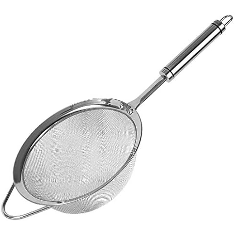 Xpanal Kitchen Fine Mesh Strainer Stainless Steel Colander-Skimmer with Sturdy Handle, Perfect for Food, Coffee, Sugar, Flour,Fruits, 4.5 Inch Cover