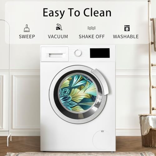 Image of cfpolar Half Round Door Mat Turquoise Mandala Flower Non-Slip Semi Circle Area Rug Washable Half Moon Hearth Rugs for Indoor Outdoor Bathroom Kitchen Patio Runner Mat Laundry Room Home Decoration