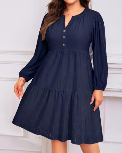 Image of Plus Size Summer Dress Casual Boho Button Up Tiered Midi Sundress Women