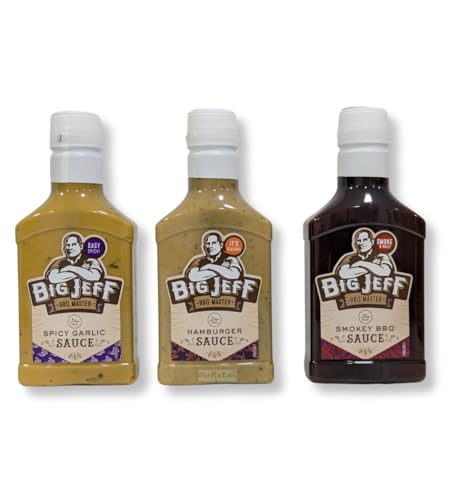 OsoRetail pack de 3 salsas de barbacoa | Big Jeff Spicy Garlic, Haburger y Smokey BBQ | 3x 250ml