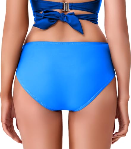 COCOPEAR Full Coverage Bikini Bottoms for Women Mid Rise Bathing Suit Bottoms for Women Ruched Tummy Control Swim Bottoms Ocean Blue XL — view 3