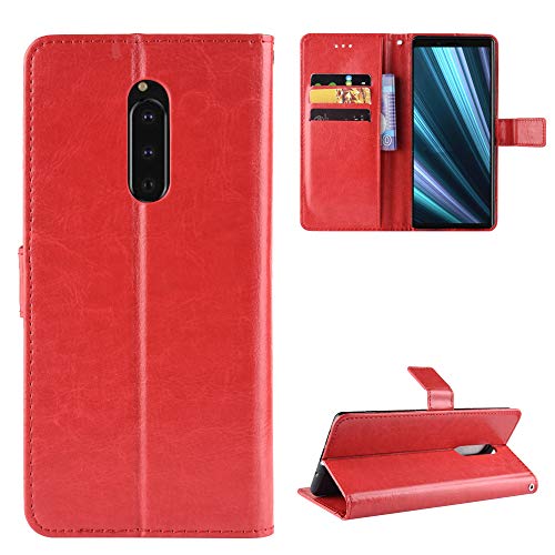 QiongNi Case for Sony Xperia 1 Case Cover,Flip Leather Wallet Cover Case for Sony Xperia 1 8110 J8170 J9110 J9150 PF13 802SO SO-03L SOV40 / Xperia XZ4 Case Red