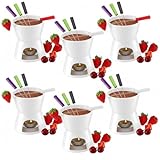 Mudder 6 Pieces Fondue Mug Ceramic Pot and 24 Pieces Forks Set for Melting Chocolate, Cheese, Broth or Tapas on Christmas Gift Valentine's Day(White)
