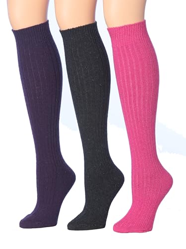 Tipi Toe Women’s 3 Pairs Ragg Marled Wool-Blend Boot Socks – Warm Ribbed Over the Calf/Knee High Socks for Winter Comfort