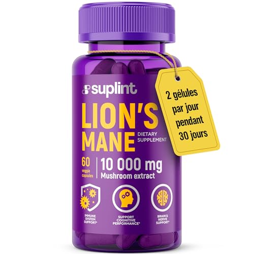 Complément Lion’s Mane – 1000 mg – Extrait 10:1 de Crinière de Lion (Hericium Erinaceus) – 60 Gélules Véganes – Nootropique Naturel – 1 Boîte