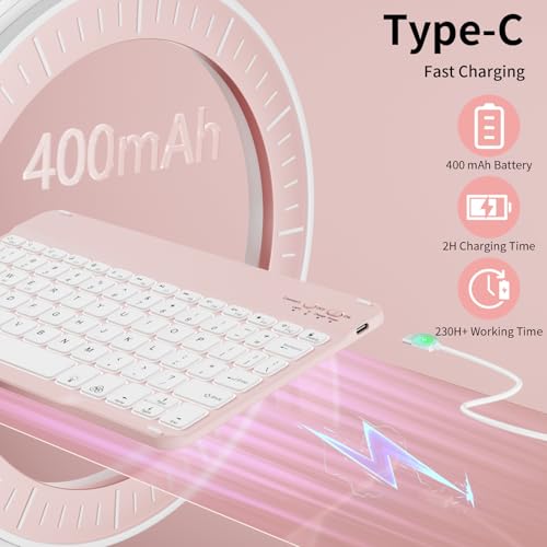 KenKe Case with Keyboard for iPad Air 11 inch M4/M3/M2 (2026/2025/2024), iPad Air 5th/4th Generation 10.9 inch, Soft TPU Back with Pen Holder, 7 Colors Backlit Detachable Folio Keyboard case, Pink by KenKe - Image 4