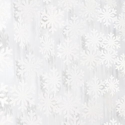 Image of Snowflake-Snow White Christmas Party-Decoration Garland - 52ft Frozen Winter Wonderland Ornaments Hanging Paper Streamers,New Years Birthday Baby Shower Wedding Holiday Classroom Ceiling Decor Hugfond