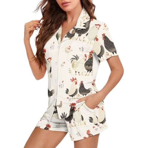 Image of Women's Short Sleeve Sleepwear Pajamas Nightwear with Pockets | skin-friendly breathable material resists pilling fading and deformation after repeated washing