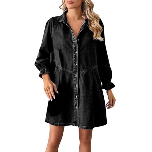 Robe denim patchwork à cardigan boutonné manches longues midi