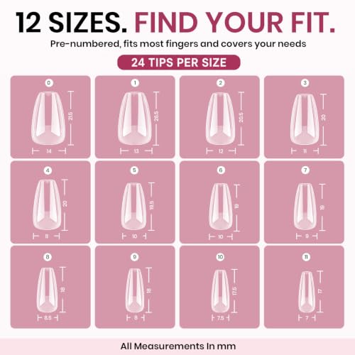 Image of Beetles Soft Gel Nail Tips Coffin Short 12 Sizes 288Pcs, Etched-free