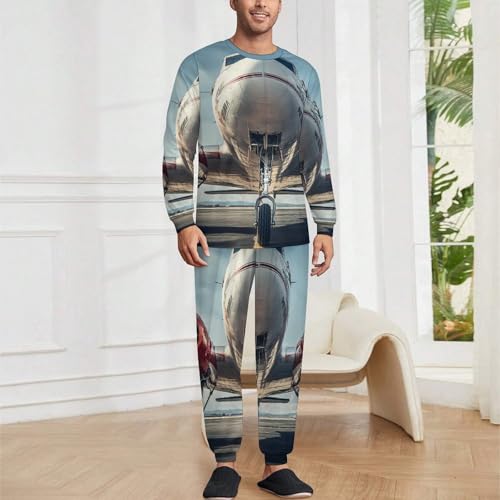 Aircraft on A Runway Men’s Pajama Set Long Sleeve Top And Pants Loungewear Sleepwear Pjs Nightwear 5
