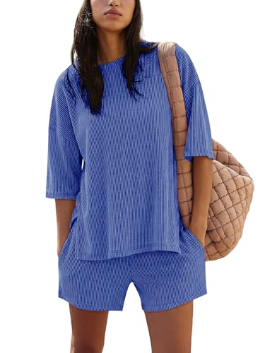 COCCKO Women 2 Piece Shorts Sets Ribbed Casual Outfits Oversized