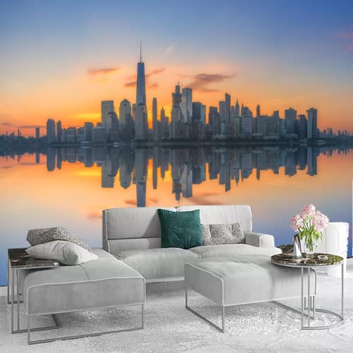 Manhattan Skyline Panorama 3D Wall Murals Wallpaper, Reflection Of Modern City Buildings Wall Poster Murals, Wall Painting Art Wallpaper For Living Room And Bedroom Home Decor 177" By 124" #TOP1