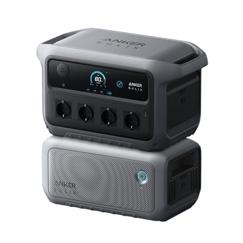 Station électrique portable Anker SOLIX C2000 Gen 2 avec batterie additionnelle, générateur solaire 2 400 W (pic 4 000 W), recharge en 58 min, batterie LiFePO4 2 048 Wh, pour le camping ou à la maison