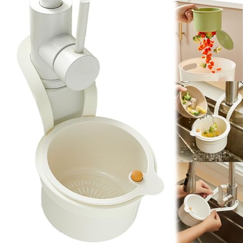 キッチンシンク用排水バスケット 生ゴミ処理機 シンク ゴミ受け ハングフルーツバスケット ワンタッチで蓋を開けて、手が汚れない 取り付け簡単、細かいメッシュ キッチン、RVなど幅広い用途に適しています (ホワイト)