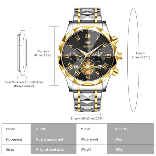 Image of OLEVS Watches for Men Chronograph Business Dress Large Face Mens Wristwatch | Stainless Steel Strap, Luminous, 30M Waterproof, Multifunction,Watch Gift for Men