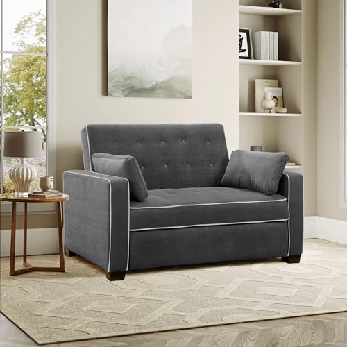 Serta Ainsley 66.5' Convertible Sleeper Loveseat, Full Size, Dreamcoil Comfort, Soft Woven Fabric, Charcoal