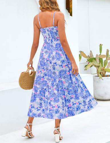 Image of Kranda Women 2026 Summer Sundress High Waist Tie Front Spaghetti Strap Long Beach Floral Tiered Maxi Dress with Pockets