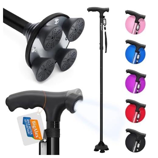 BigAlex Folding Walking Cane with LED Light,Pivoting Quad Base,Adjustable Walking Stick with Carrying Bag for Man/Woman