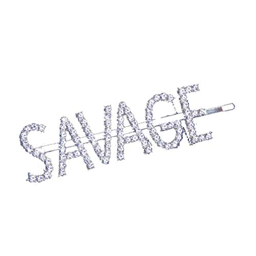 Rhinestones Bobby Pins Silver Plated Words Letter Crystal Hair Pins Metal Hair Clips Hair Barrettes Sparkly Hair Accessories (Pin-SAVAGE)